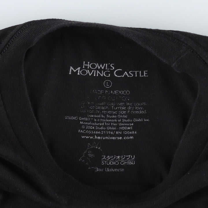 HOWL'S MOVING CASTLE Character Print T-Shirt (Men's Size L) cotton black type Vintage Second Hand