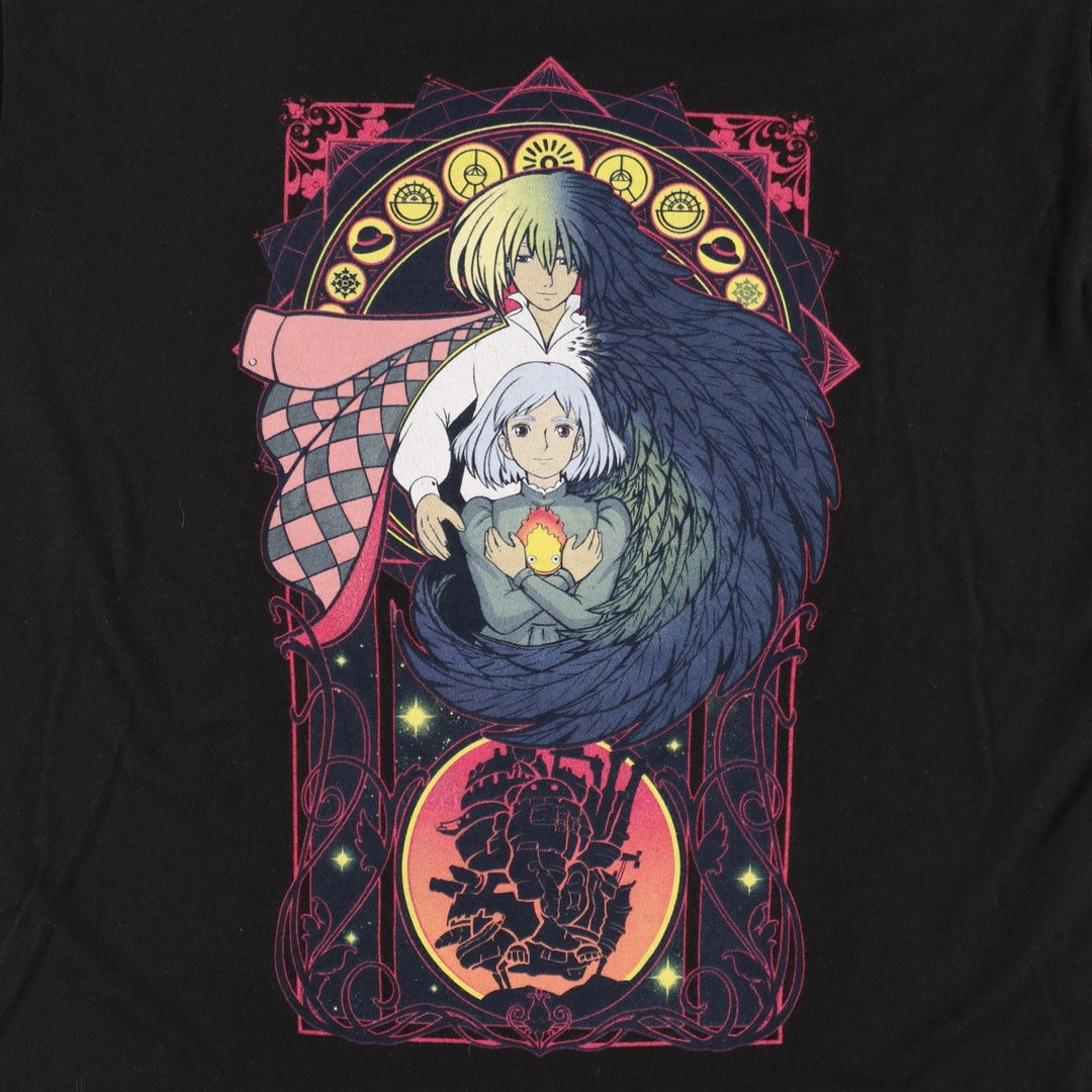 HOWL'S MOVING CASTLE Character Print T-Shirt (Men's Size L) cotton black type Vintage Second Hand