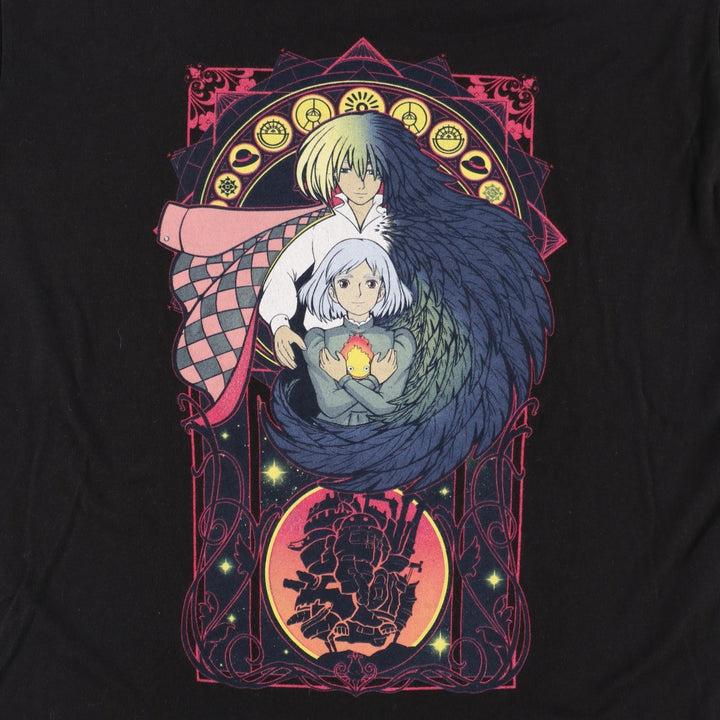 HOWL'S MOVING CASTLE Character Print T-Shirt (Men's Size L) cotton black type Vintage Second Hand