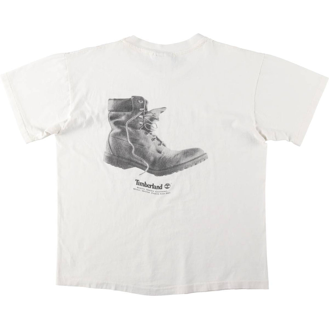 90'S Timberland Weathergear Short-Sleeve Printed T-Shirt, Made in USA, Men's Size L (Equivalent), Vintage cotton white type Vintage Second Hand