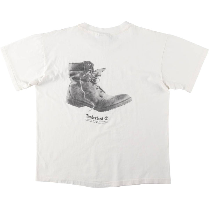 90'S Timberland Weathergear Short-Sleeve Printed T-Shirt, Made in USA, Men's Size L (Equivalent), Vintage cotton white type Vintage Second Hand