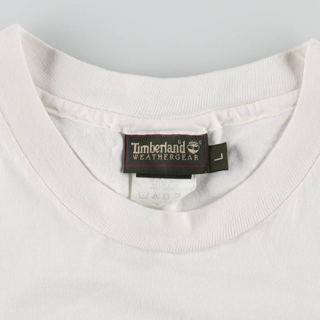 90'S Timberland Weathergear Short-Sleeve Printed T-Shirt, Made in USA, Men's Size L (Equivalent), Vintage cotton white type Vintage Second Hand