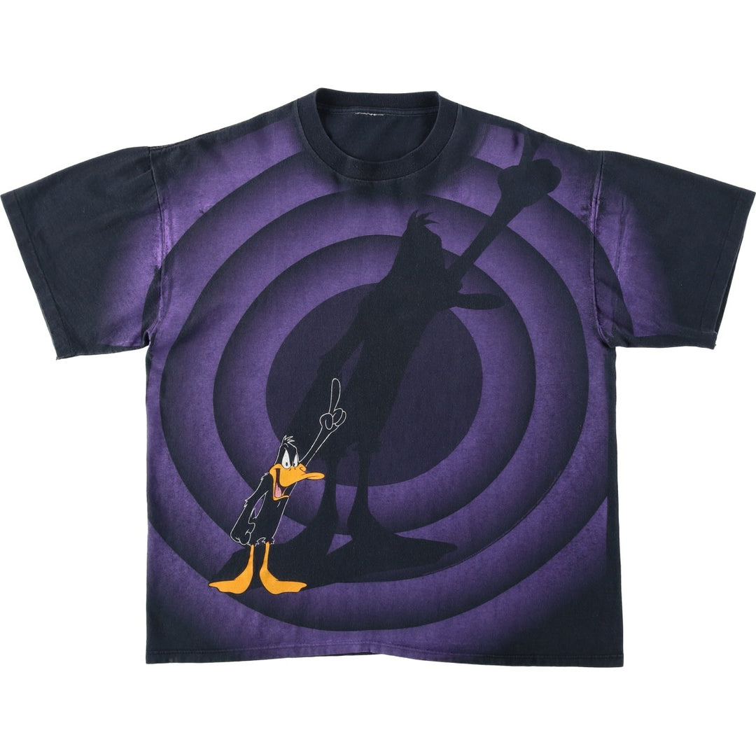 90'S Looney Tunes Daffy Duck Large Print Character T-Shirt, Men's Size L (Equivalent), Vintage unclear black type Vintage Second Hand
