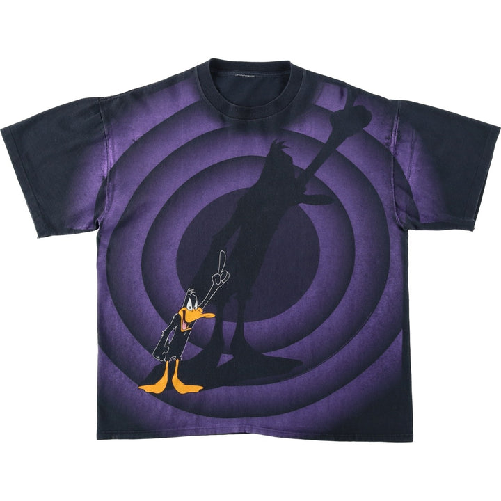 90'S Looney Tunes Daffy Duck Large Print Character T-Shirt, Men's Size L (Equivalent), Vintage unclear black type Vintage Second Hand