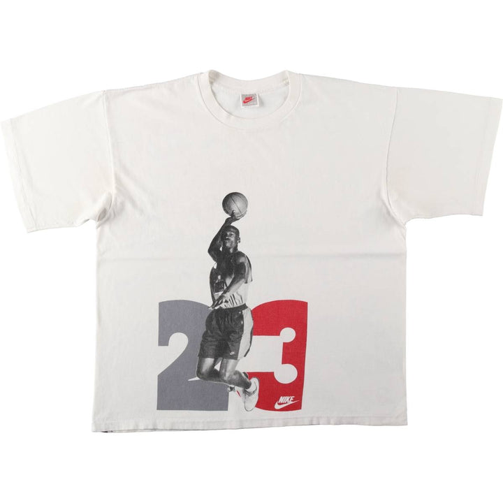 90'S Nike Silver Tag Michael Jordan Print T-Shirt, Made in USA, Men's Size L (approx.), Vintage cotton white type Vintage Second Hand