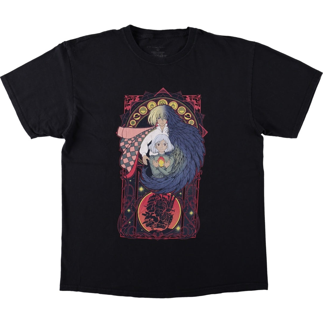 HOWL'S MOVING CASTLE Character Print T-Shirt (Men's Size L) cotton black type Vintage Second Hand