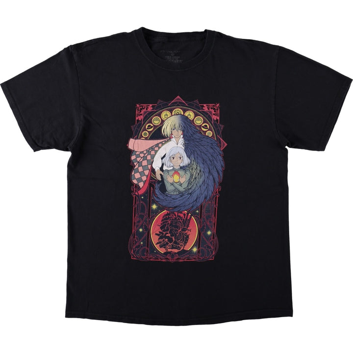 HOWL'S MOVING CASTLE Character Print T-Shirt (Men's Size L) cotton black type Vintage Second Hand