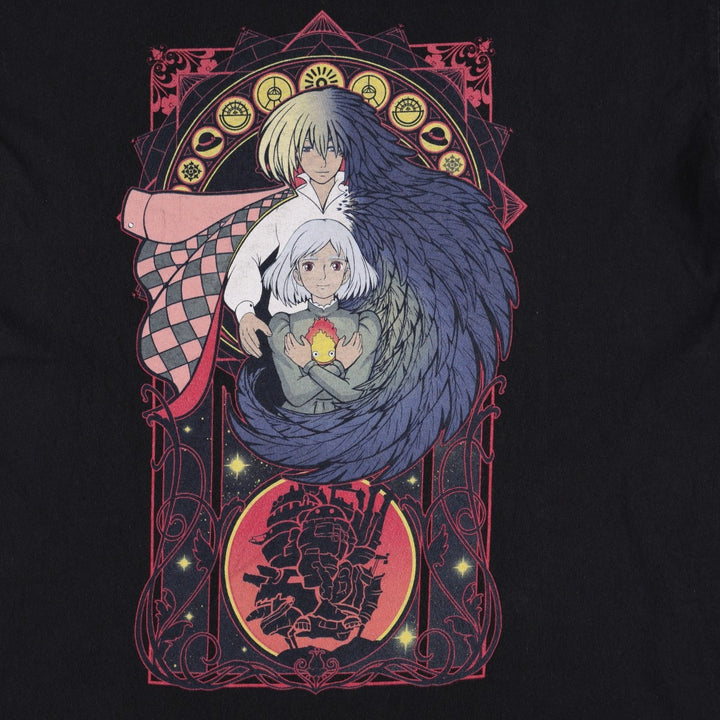 HOWL'S MOVING CASTLE Character Print T-Shirt (Men's Size L) cotton black type Vintage Second Hand
