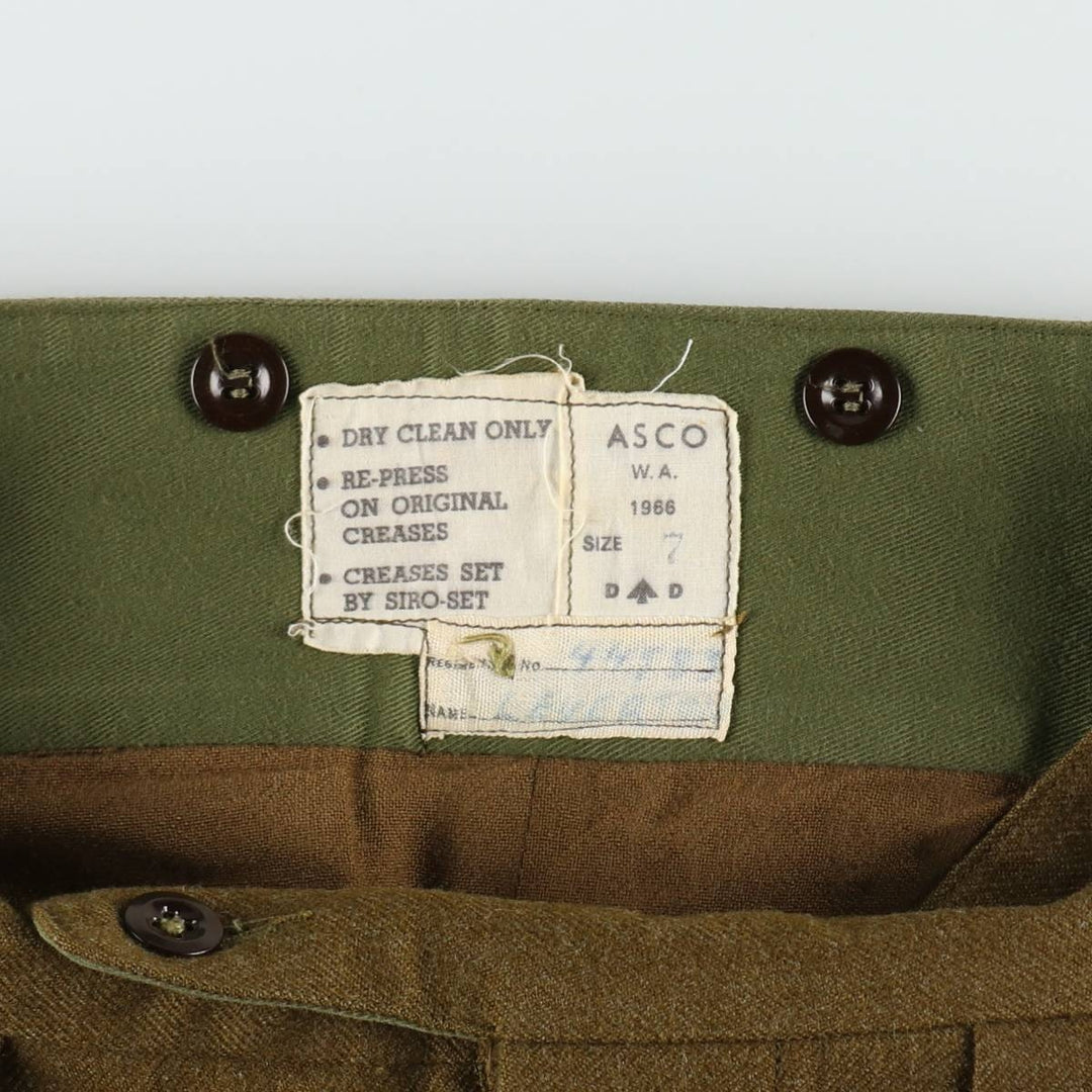 1960'S Australian Army Two-Pleat Military Wool Trousers, Size 7 (Men's W30 equivalent), Vintage unclear Khaki type Vintage Second Hand