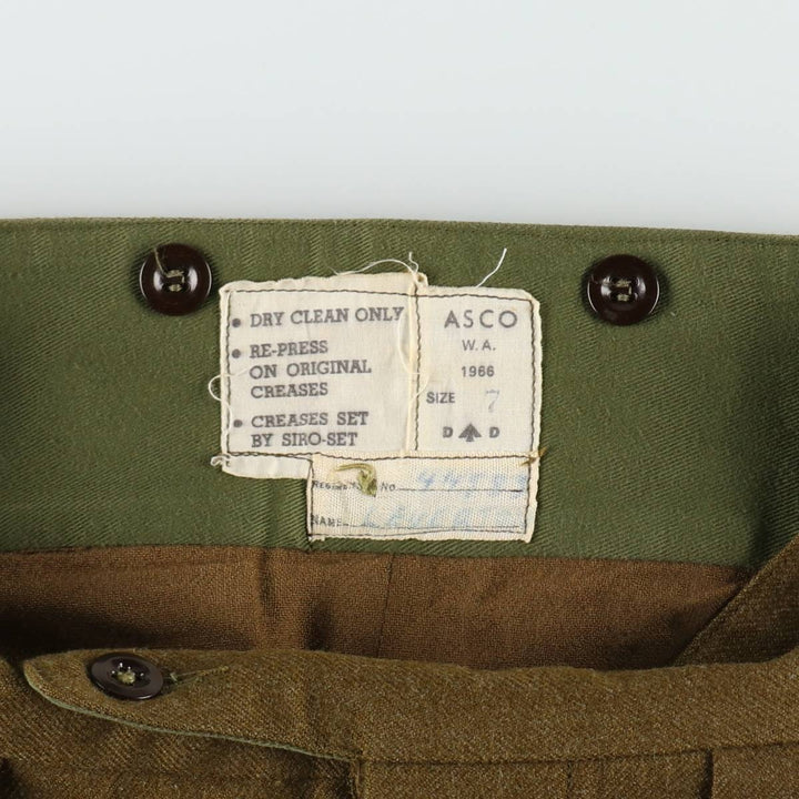 1960'S Australian Army Two-Pleat Military Wool Trousers, Size 7 (Men's W30 equivalent), Vintage unclear Khaki type Vintage Second Hand