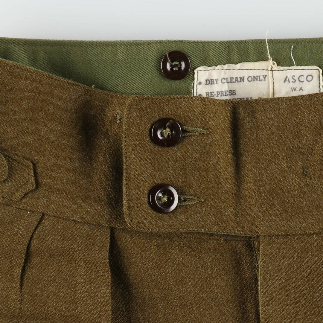 1960'S Australian Army Two-Pleat Military Wool Trousers, Size 7 (Men's W30 equivalent), Vintage unclear Khaki type Vintage Second Hand