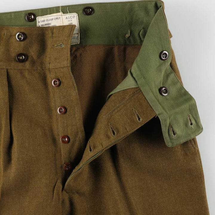 1960'S Australian Army Two-Pleat Military Wool Trousers, Size 7 (Men's W30 equivalent), Vintage unclear Khaki type Vintage Second Hand