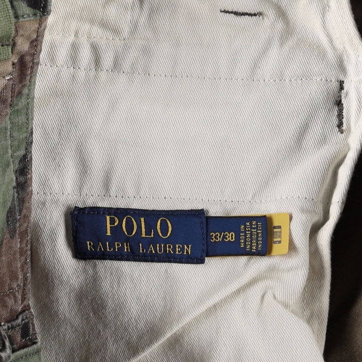 Civilian-made Ralph Lauren POLO RALPH LAUREN camouflage pattern woodland camo military cargo pants, men's size W34 (approx.) cotton Khaki type Vintage Second Hand