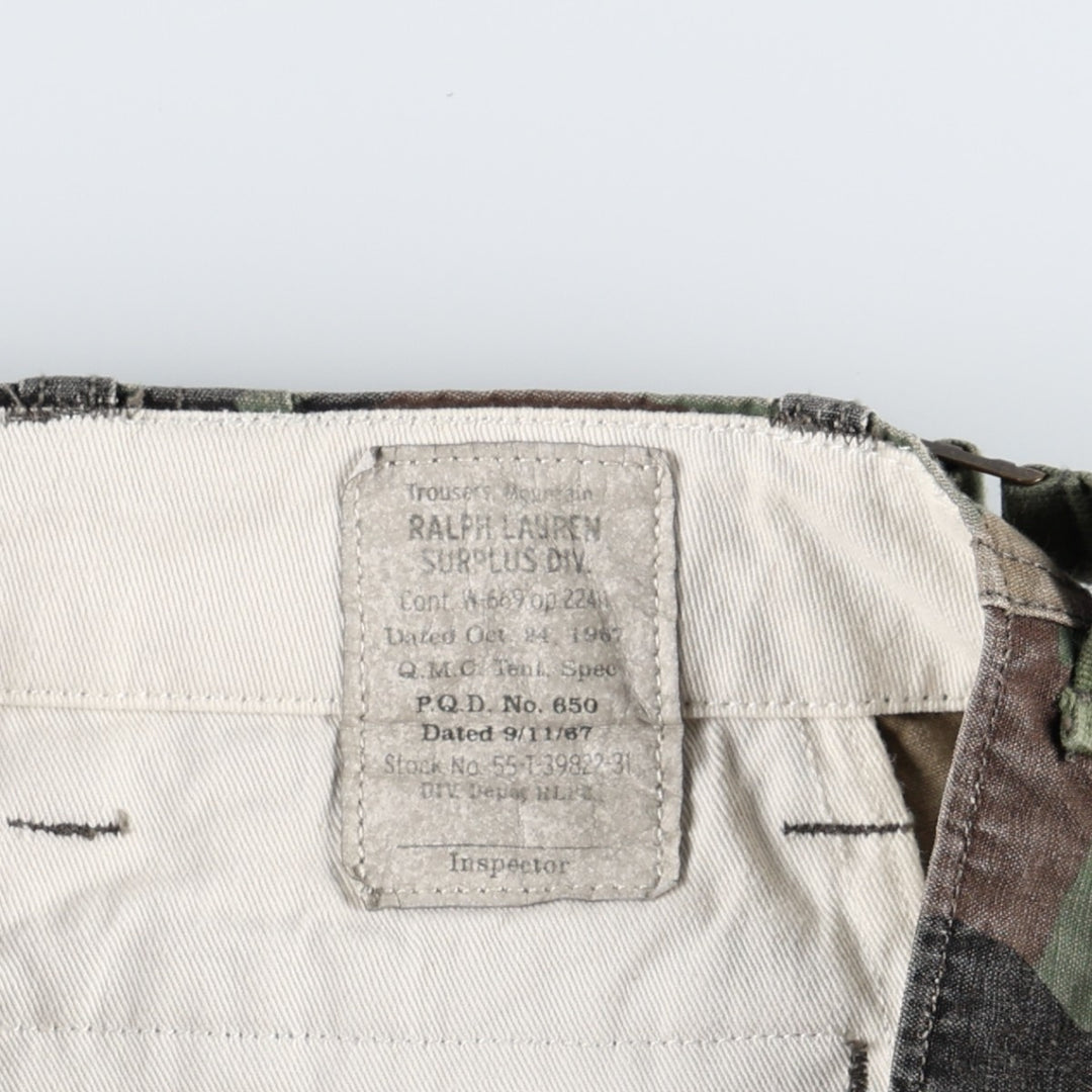 Civilian-made Ralph Lauren POLO RALPH LAUREN camouflage pattern woodland camo military cargo pants, men's size W34 (approx.) cotton Khaki type Vintage Second Hand