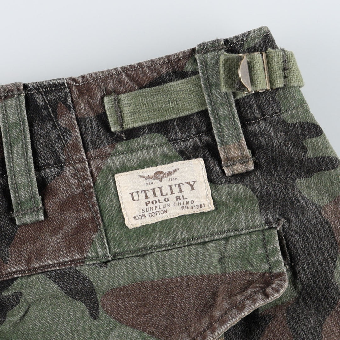 Civilian-made Ralph Lauren POLO RALPH LAUREN camouflage pattern woodland camo military cargo pants, men's size W34 (approx.) cotton Khaki type Vintage Second Hand