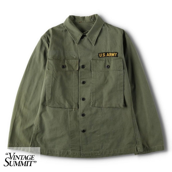 1940'S US Army M-43 Herringbone Military Utility Jacket, Made in USA, Men's Size L (Equivalent), Vintage unclear Khaki type Vintage Second Hand