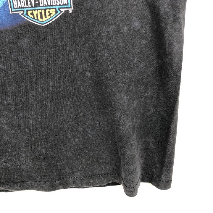 90'S Harley-Davidson Wolf Pattern Motorcycle T-Shirt, Made in USA, Men's Size XL (approx.) cotton navy blue type Vintage Second Hand
