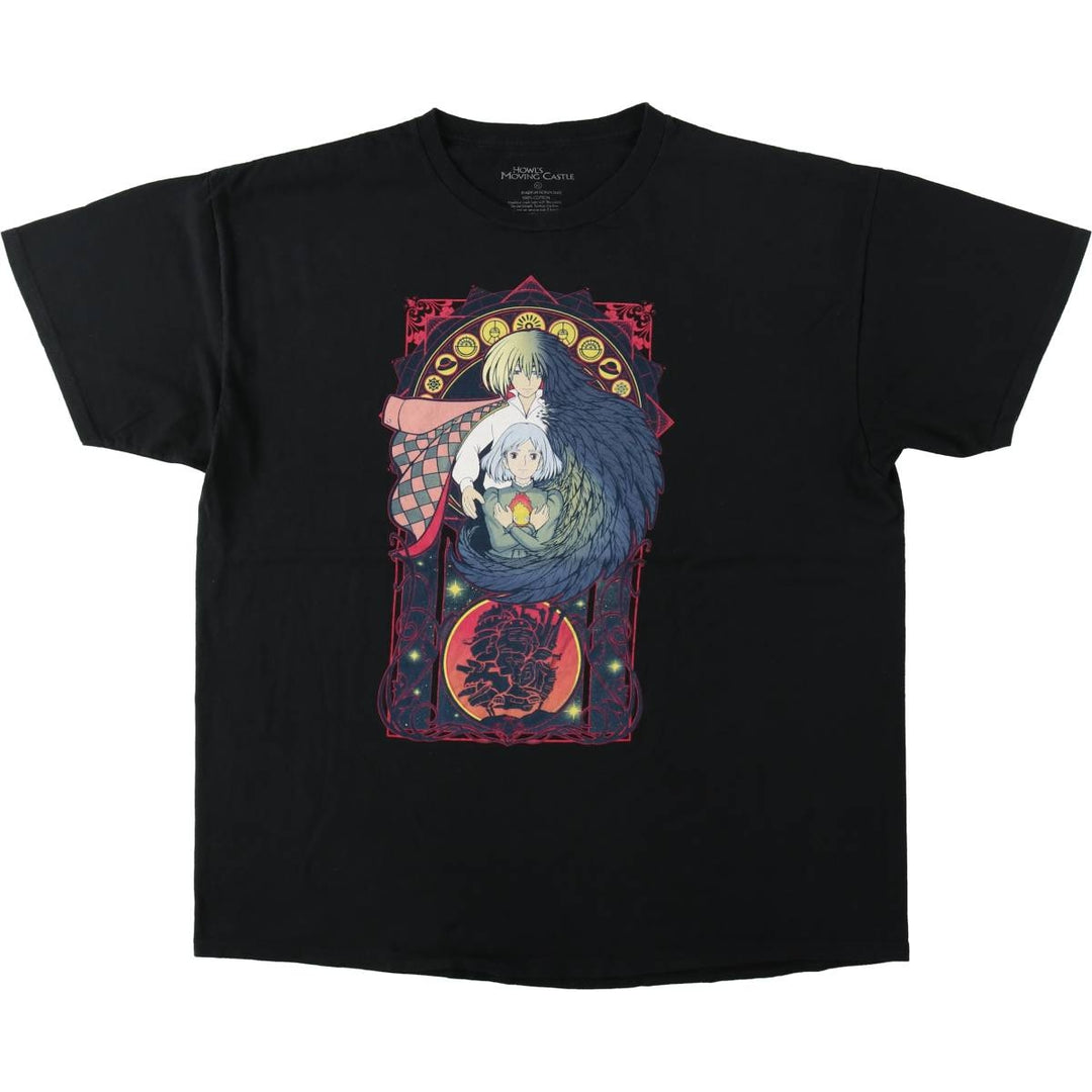 HOWL'S MOVING CASTLE Character Print T-Shirt (Men's XL equivalent) cotton black type Vintage Second Hand
