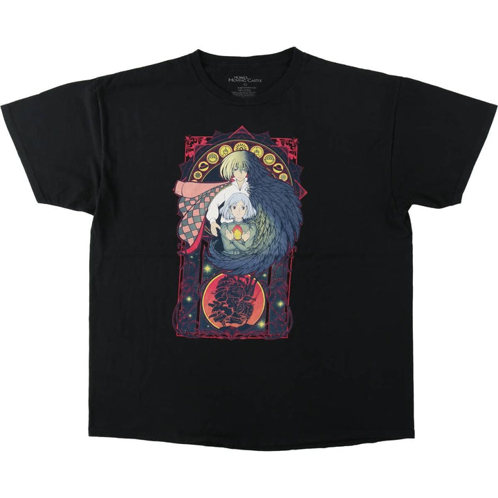 HOWL'S MOVING CASTLE Character Print T-Shirt (Men's XL equivalent) cotton black type Vintage Second Hand