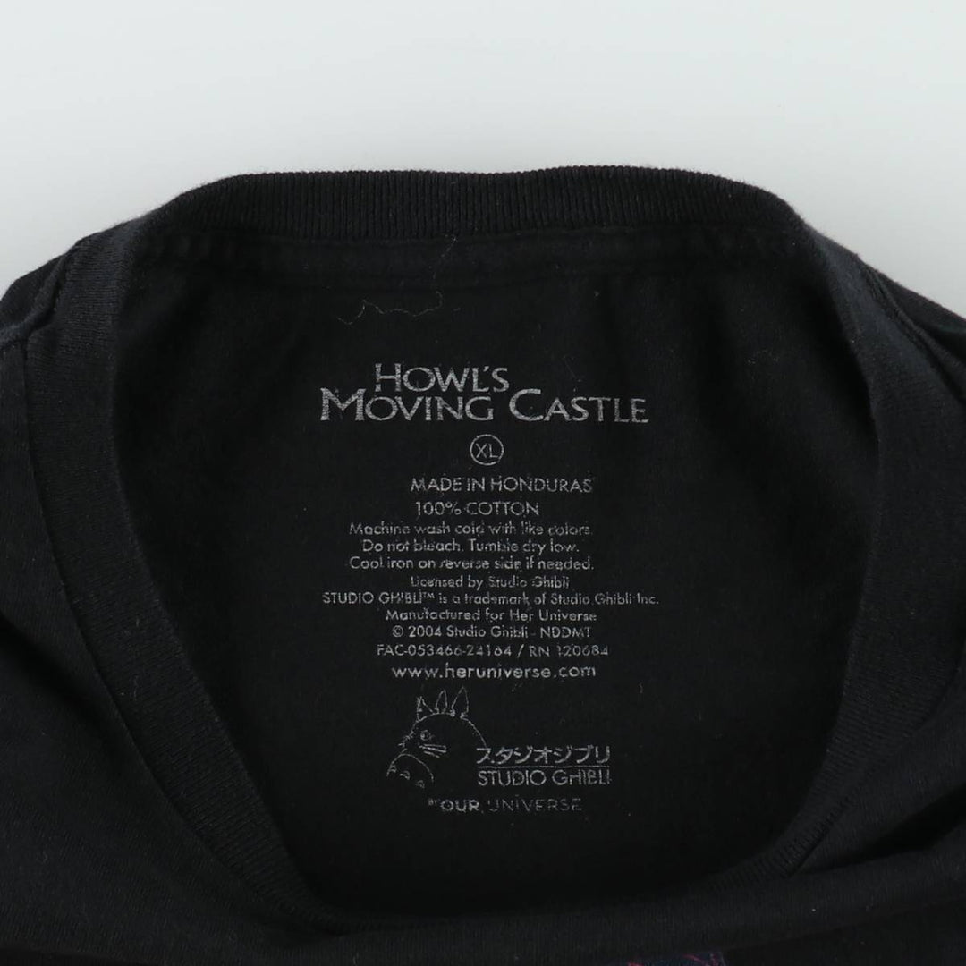 HOWL'S MOVING CASTLE Character Print T-Shirt (Men's XL equivalent) cotton black type Vintage Second Hand