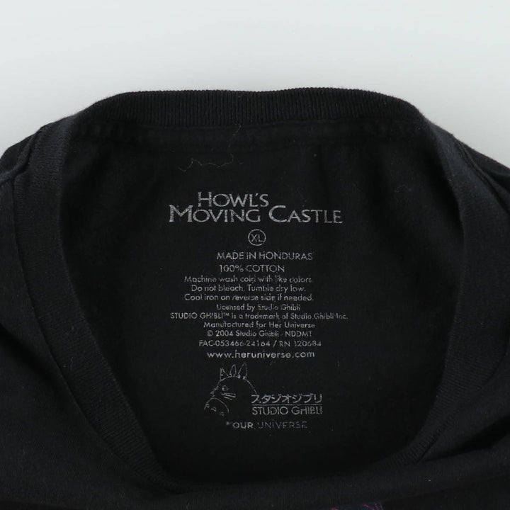 HOWL'S MOVING CASTLE Character Print T-Shirt (Men's XL equivalent) cotton black type Vintage Second Hand