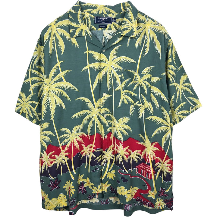 Ralph Lauren Polo Sport All-over Print Open Collar Horizontal Pattern Rayon Aloha Shirt Box Shirt Rayon Green type dark green Vintage Second Hand
