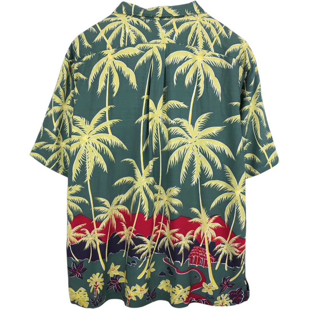 Ralph Lauren Polo Sport All-over Print Open Collar Horizontal Pattern Rayon Aloha Shirt Box Shirt Rayon Green type dark green Vintage Second Hand