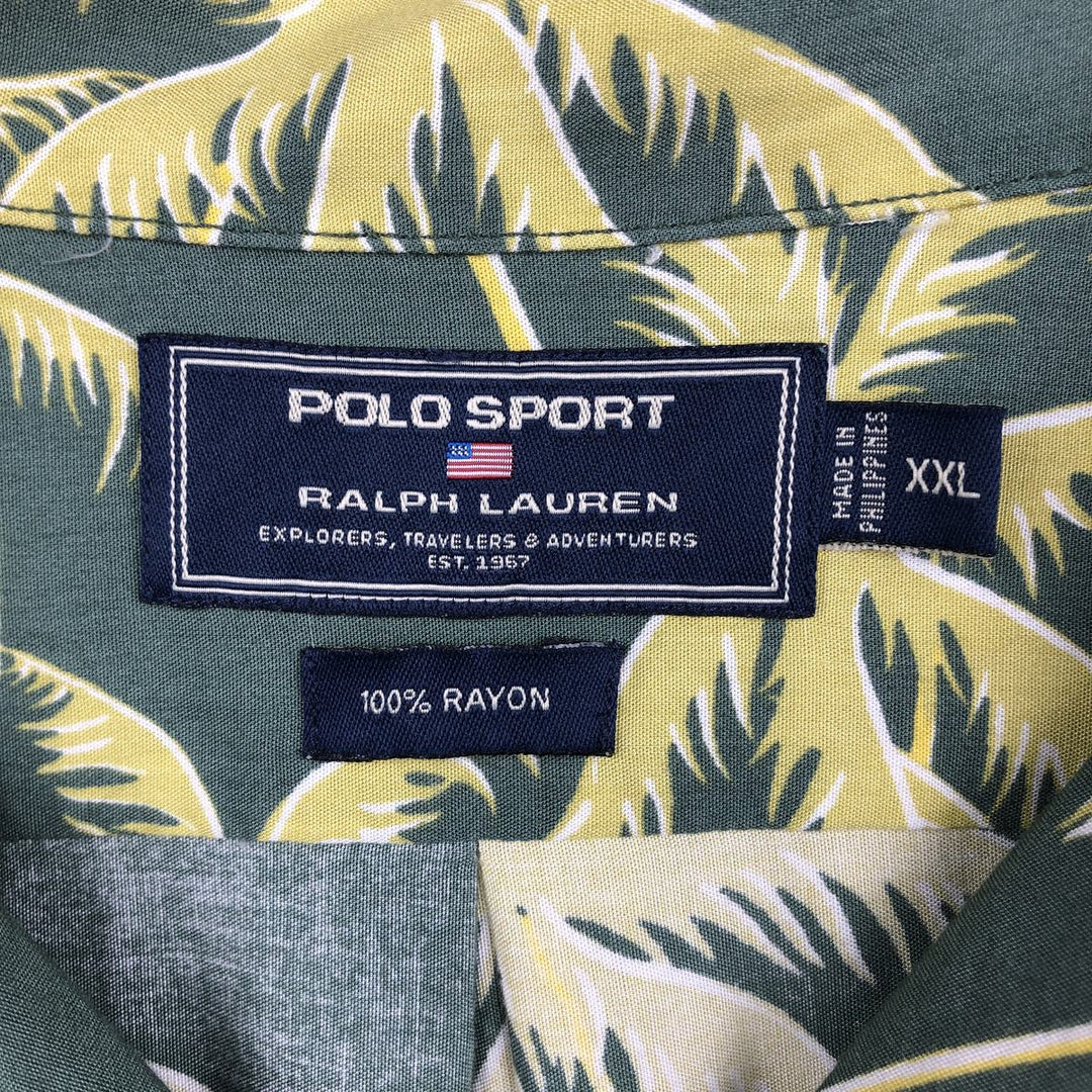 Ralph Lauren Polo Sport All-over Print Open Collar Horizontal Pattern Rayon Aloha Shirt Box Shirt Rayon Green type dark green Vintage Second Hand
