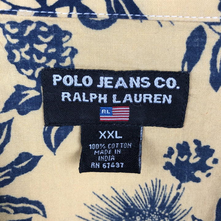 2000'S Ralph Lauren POLO JEANS COMPANY all-over print short-sleeved open-collar cotton shirt, boxy fit, men's size XXL equivalent. cotton yellow type Vintage Second Hand