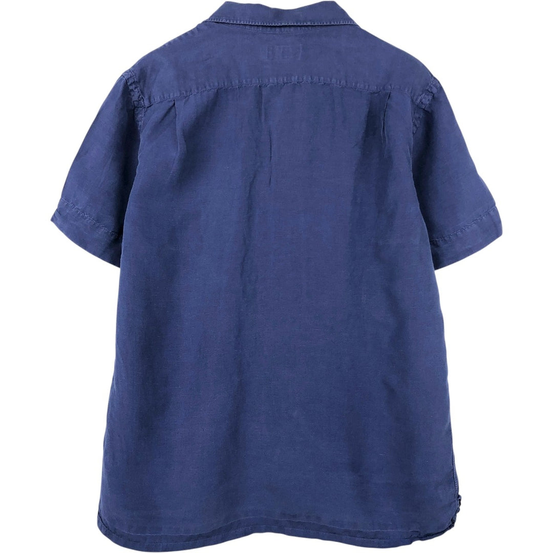 Ralph Lauren POLO RALPH LAUREN Short Sleeve Open Collar Linen Shirt Box Shirt Men's L Size linen navy blue type Vintage Second Hand