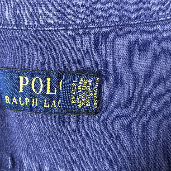 Ralph Lauren POLO RALPH LAUREN Short Sleeve Open Collar Linen Shirt Box Shirt Men's L Size linen navy blue type Vintage Second Hand