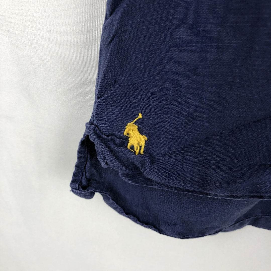 Ralph Lauren POLO RALPH LAUREN Short Sleeve Open Collar Linen Shirt Box Shirt Men's L Size linen navy blue type Vintage Second Hand