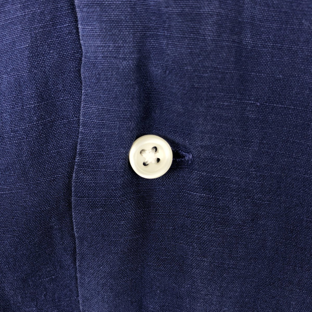 Ralph Lauren POLO RALPH LAUREN Short Sleeve Open Collar Linen Shirt Box Shirt Men's L Size linen navy blue type Vintage Second Hand