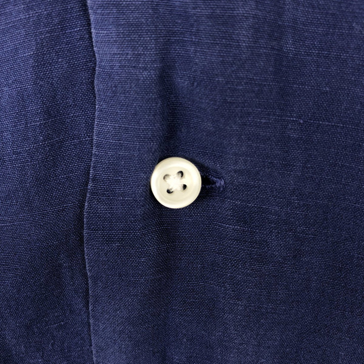 Ralph Lauren POLO RALPH LAUREN Short Sleeve Open Collar Linen Shirt Box Shirt Men's L Size linen navy blue type Vintage Second Hand
