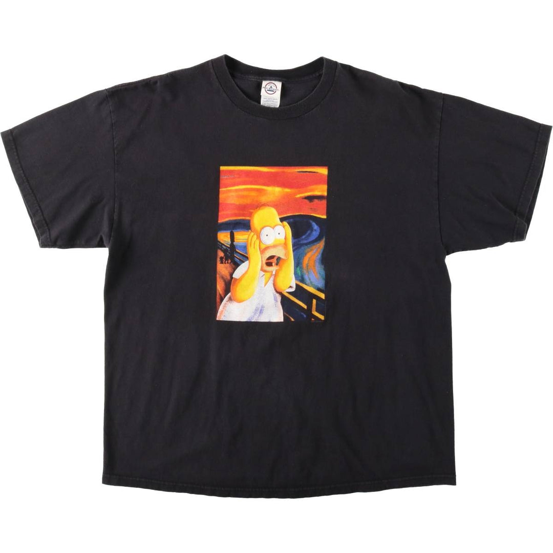 2000'S Delta THE SIMPSONS Munch's Scream parody character print T-shirt, men's size XL equivalent. cotton black type Vintage Second Hand