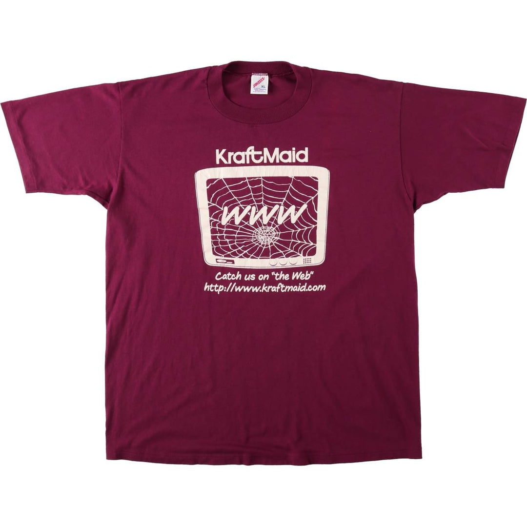 80s-90'S JERSEY'S KRAFTMAID Spiderweb Advertising T-Shirt, Men's XL equivalent, Vintage cotton wine-red Vintage Second Hand