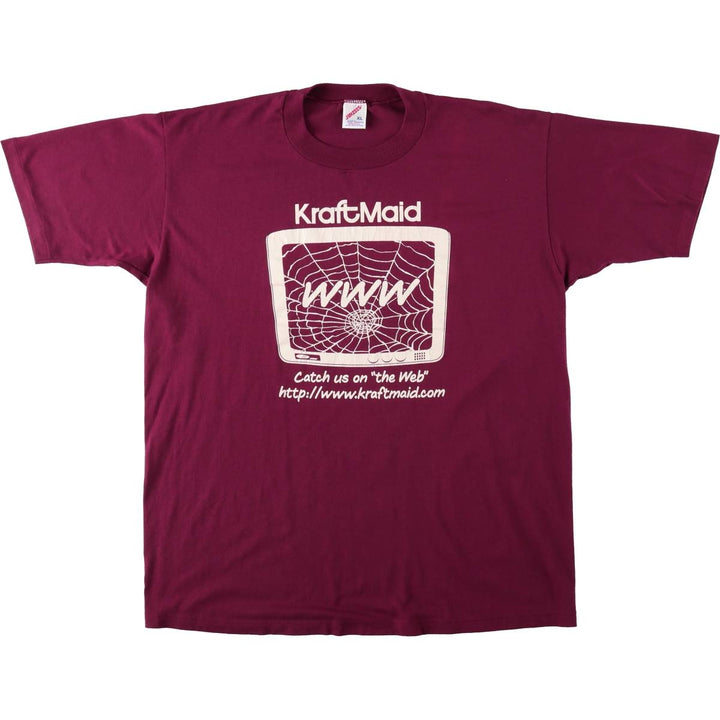 80s-90'S JERSEY'S KRAFTMAID Spiderweb Advertising T-Shirt, Men's XL equivalent, Vintage cotton wine-red Vintage Second Hand