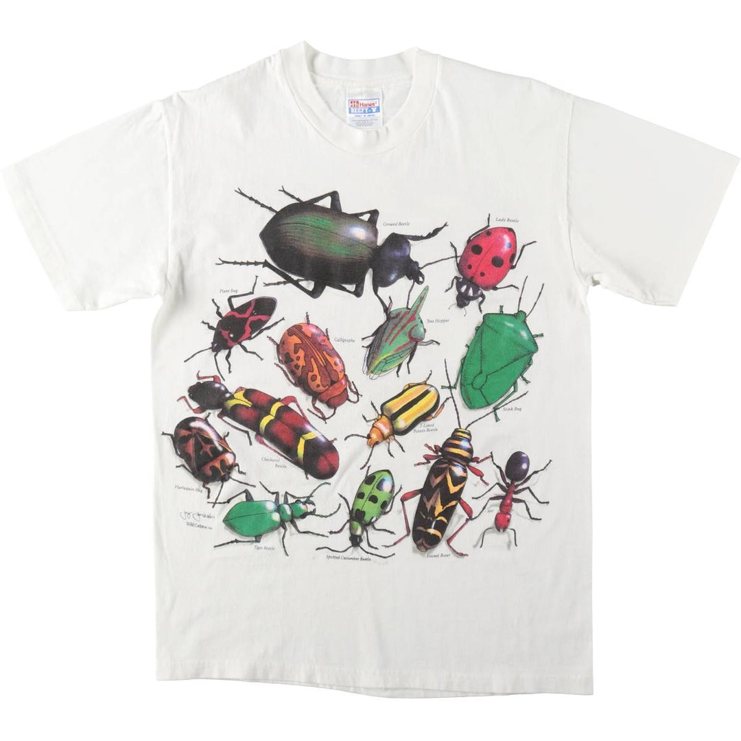 90'S Hanes BEEFY-T insect print t-shirt, men's size M equivalent, vintage. cotton black type Vintage Second Hand