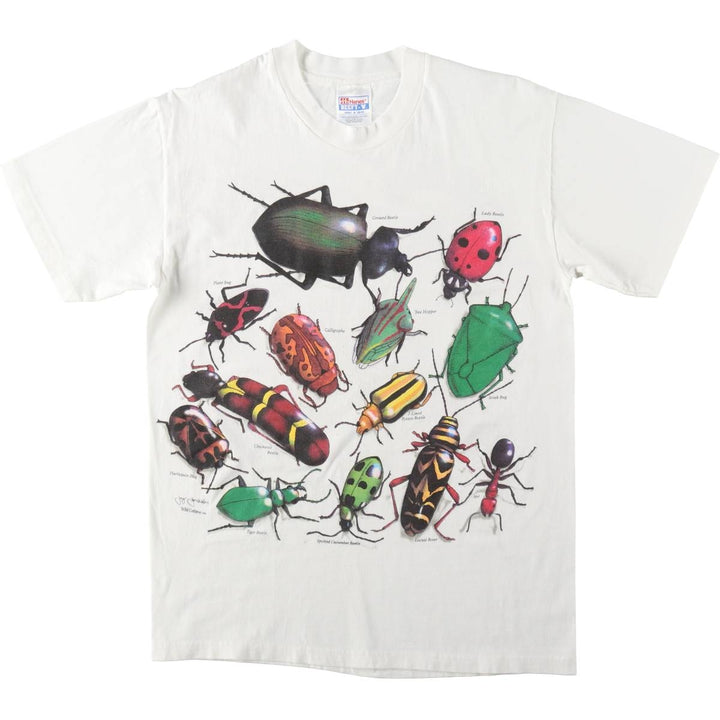 90'S Hanes BEEFY-T insect print t-shirt, men's size M equivalent, vintage. cotton black type Vintage Second Hand