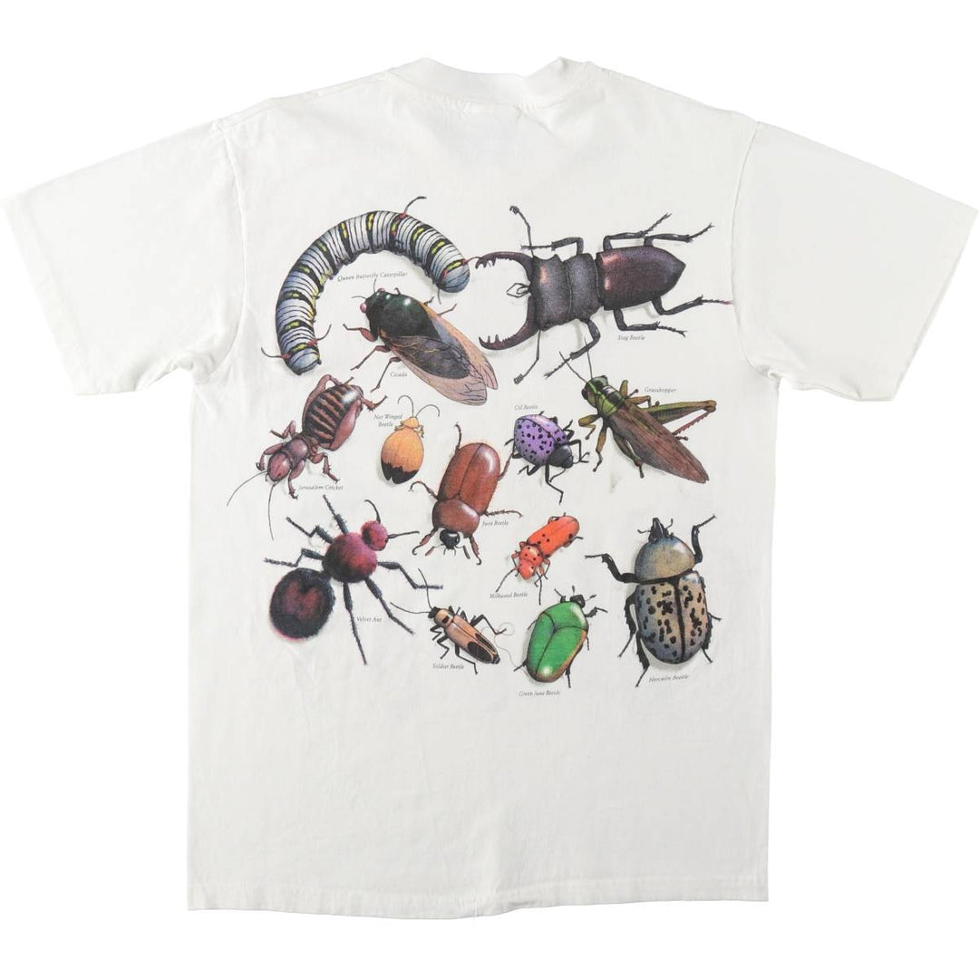 90'S Hanes BEEFY-T insect print t-shirt, men's size M equivalent, vintage. cotton black type Vintage Second Hand
