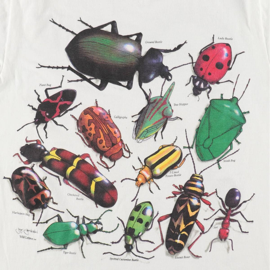 90'S Hanes BEEFY-T insect print t-shirt, men's size M equivalent, vintage. cotton black type Vintage Second Hand