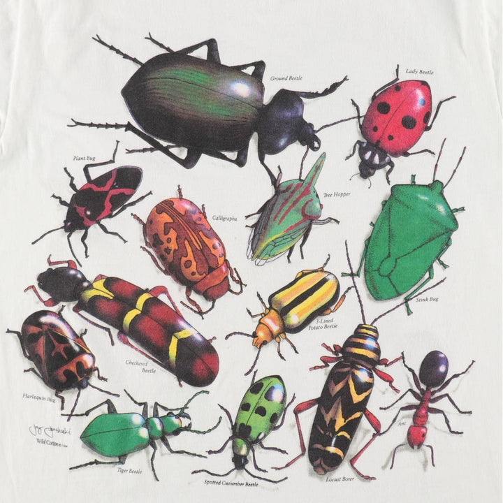 90'S Hanes BEEFY-T insect print t-shirt, men's size M equivalent, vintage. cotton black type Vintage Second Hand