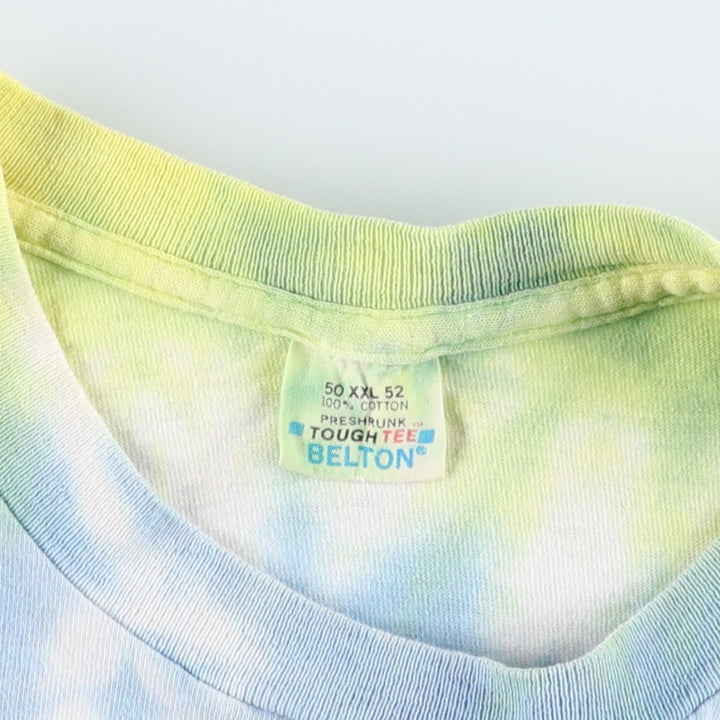 80'S BELTON Skull Pattern Tie-Dye Print T-Shirt, Made in USA, Men's XXL equivalent, Vintage cotton yellow type Vintage Second Hand