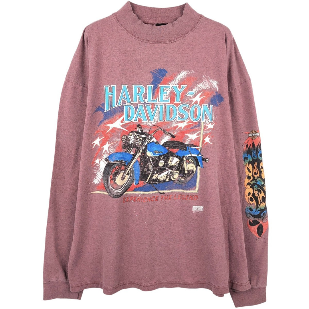 Harley-Davidson Mock Neck Motorcycle Long-Sleeve T-Shirt, Made in USA, Men's Size XL (approx.) unclear red type Vintage Second Hand