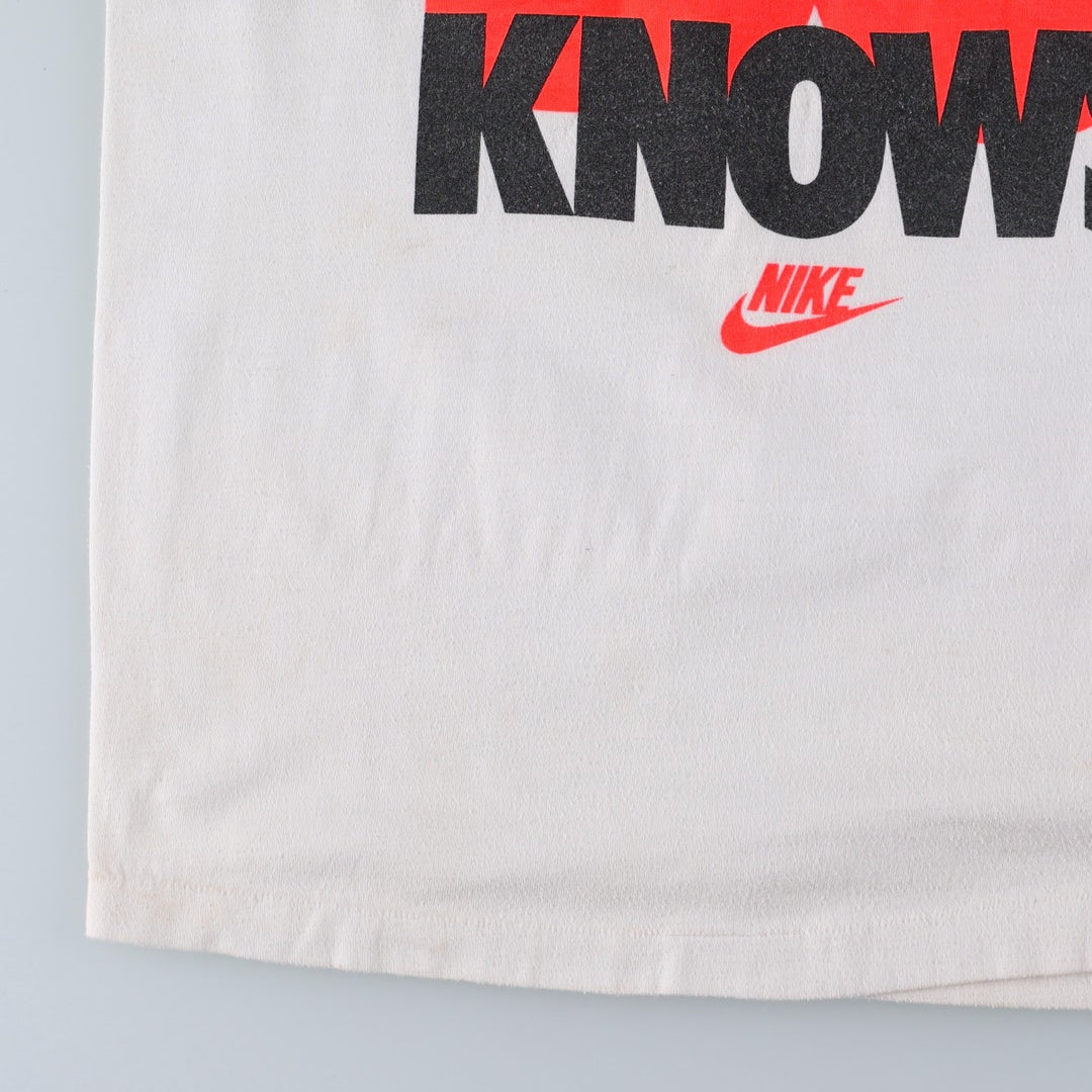 90'S Nike Silver Tag Printed T-Shirt, Made in USA, Men's Size S (Equivalent), Vintage polyester white type Vintage Second Hand