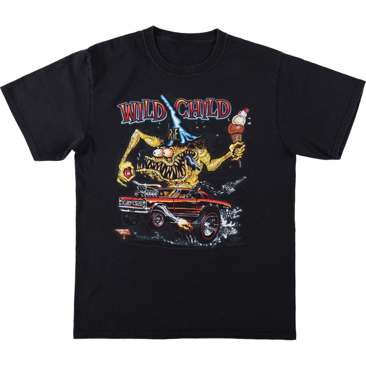 RAT FINK anime character print T-shirt, men's size XL (equivalent). unclear black type Vintage Second Hand