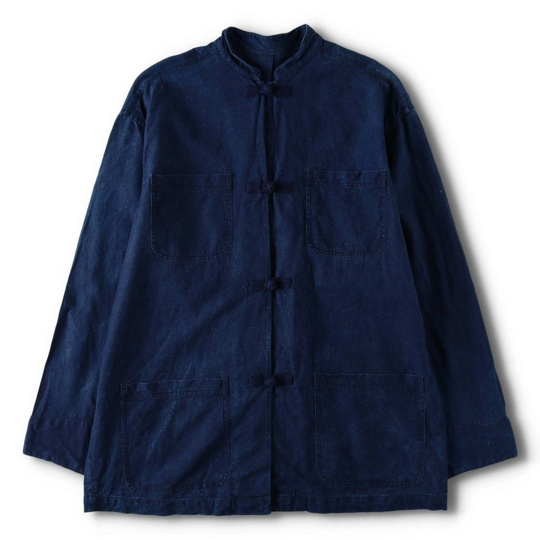 1950s-1960'S Mao Collar China Jacket, French Workwear, Men's Size XL (Equivalent), Vintage unclear Navy blue Vintage Second Hand