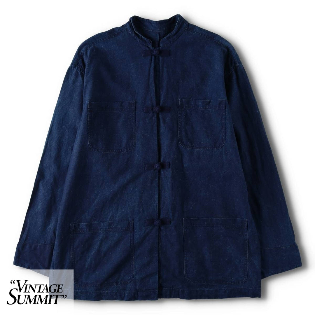 1950s-1960'S Mao Collar China Jacket, French Workwear, Men's Size XL (Equivalent), Vintage unclear Navy blue Vintage Second Hand