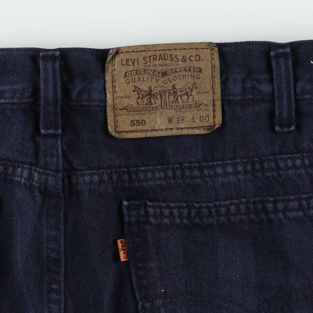 90'S Levi's 36550-2459 Stripe Pattern Orange Tab Black Denim Shorts, Made in USA, Men's W38 (approx.) cotton black type Vintage Second Hand