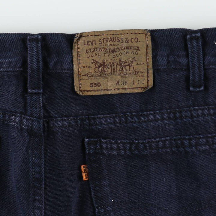 90'S Levi's 36550-2459 Stripe Pattern Orange Tab Black Denim Shorts, Made in USA, Men's W38 (approx.) cotton black type Vintage Second Hand
